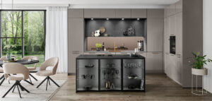 Nobilia Design Inselküche Taupegrau Hochglanz Fronten und Trends bei Nobilia 2026