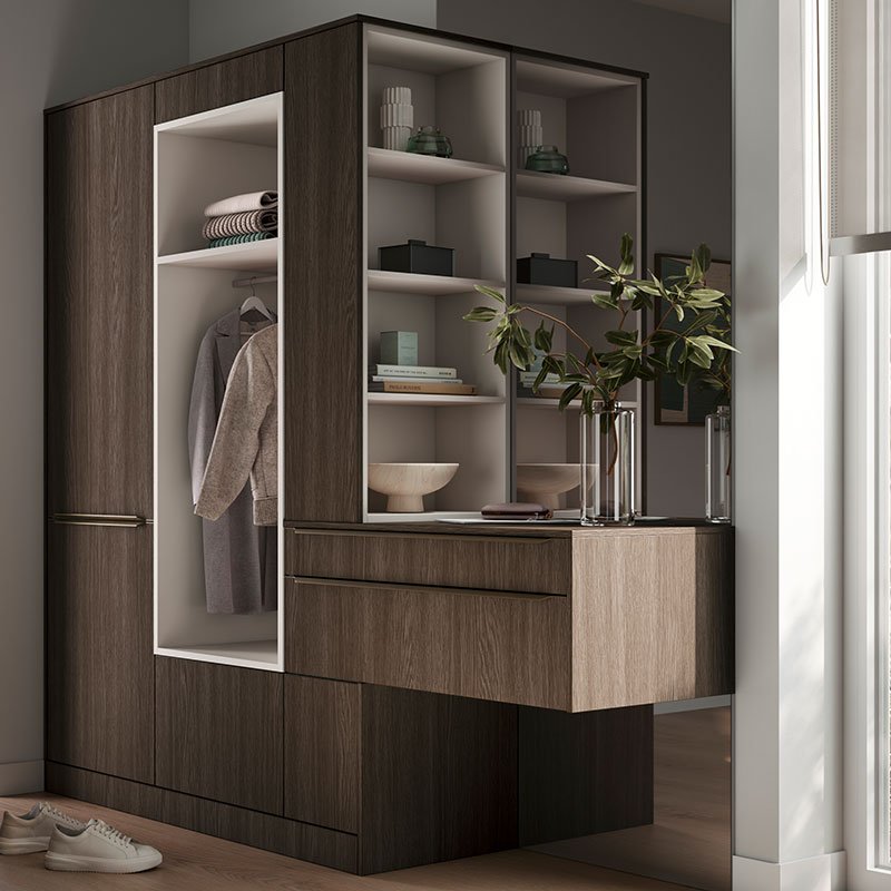 Häcker Neuheiten 2027 Wohnschrank Walnuss offenes Regal